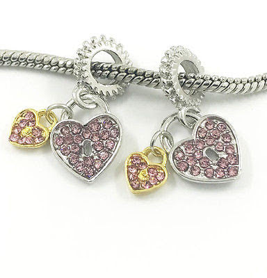 Double Heart Crystal Charm Bead