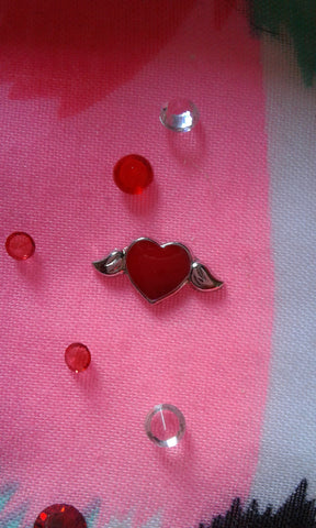 Red Floating Heart Wing Charm