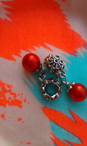 Red Floral Pearl Charm Bead