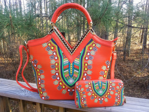 Orange "BeYoutiful Bohemian" Dashiki Print Tote Set