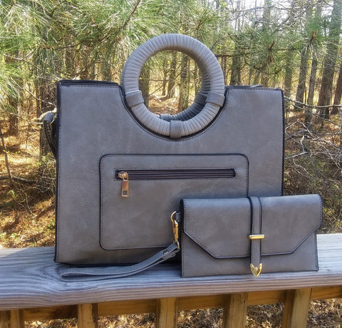 Charcoal "BeYoutiful Maddox" Satchel Tote Bag + Wristlet