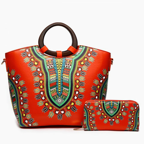 "BeYoutiful Bohemian" Orange Dashiki Print Handbag Set