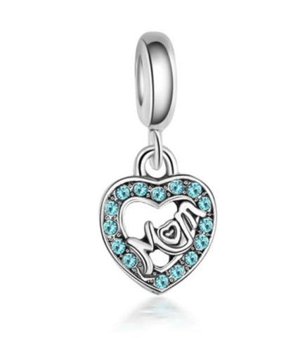 I LOVE MOM Aqua Crystal Pendant